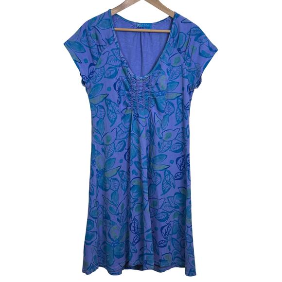 Fresh Produce Size Large Cotton Made in USA Purple Floral V Neck Dress - Picture 1 of 8